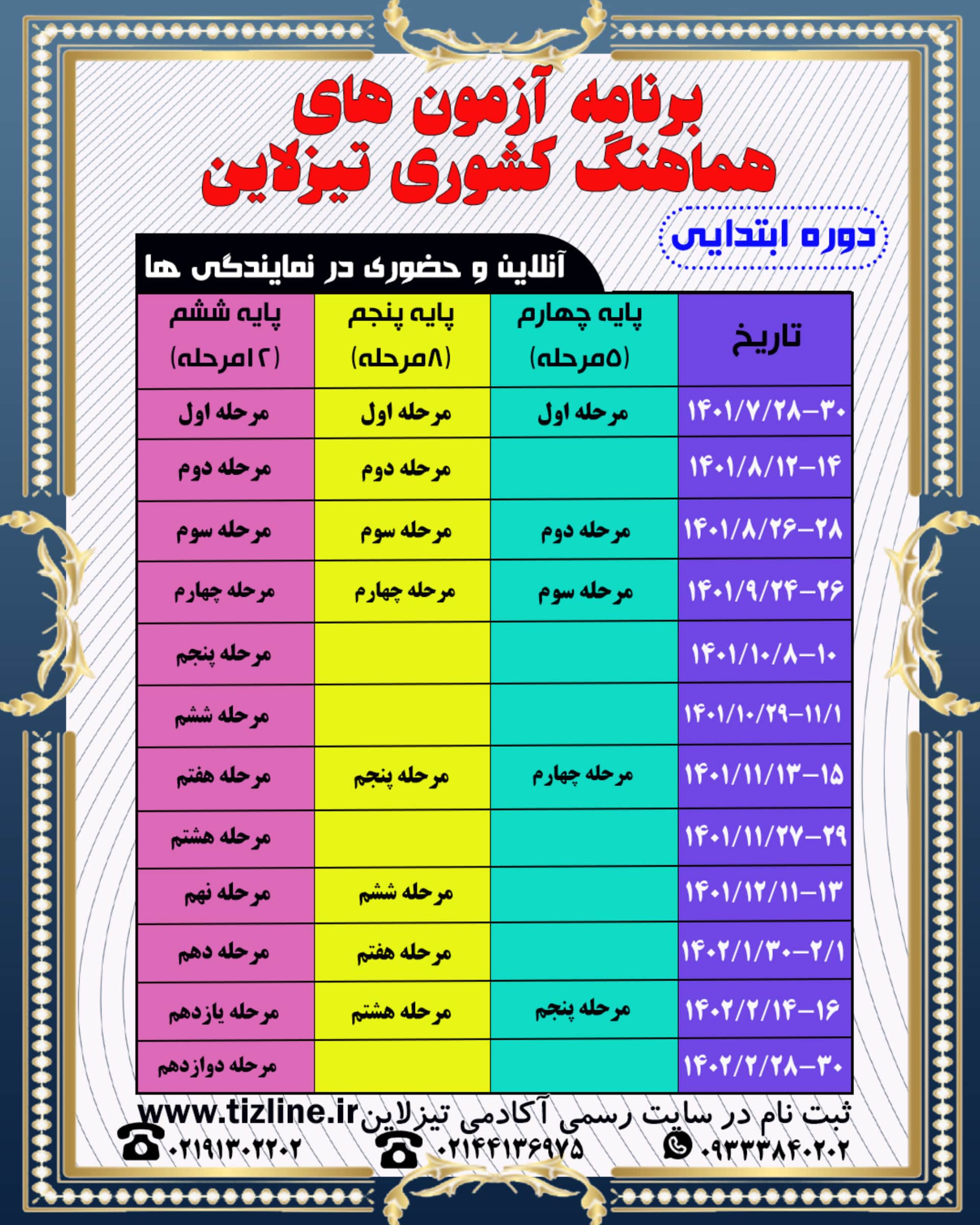 زمانبندی آزمون های هماهنگ کشوری تیزلاین دوره ابتدایی