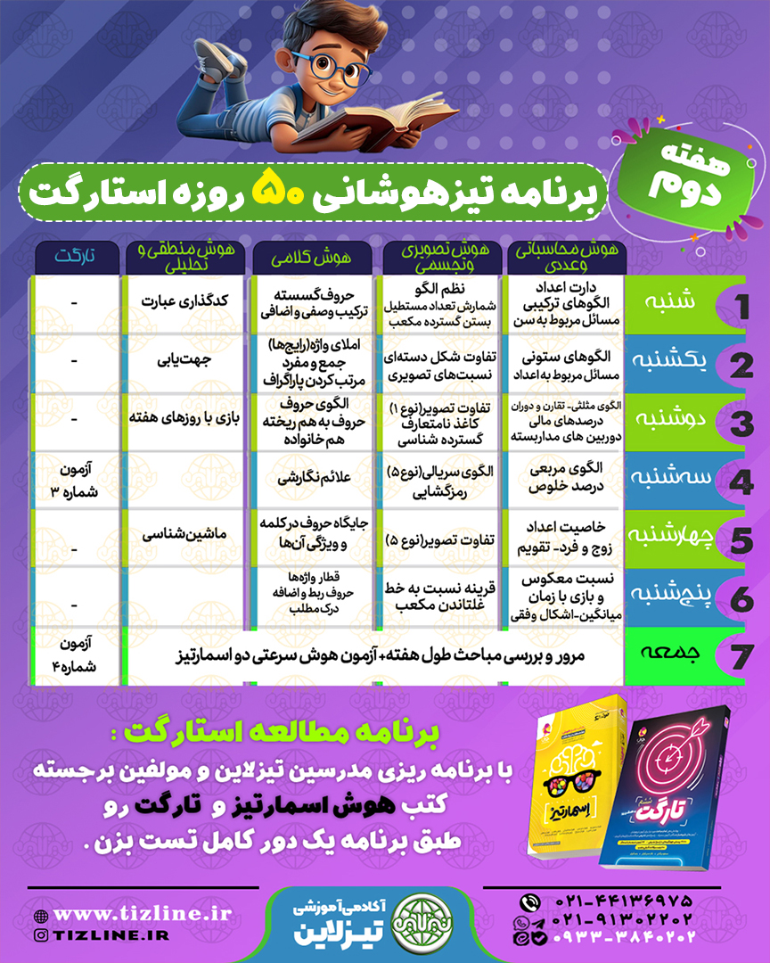 هفته دوم برنامه مطالعاتی ۵۰ روز مانده به آزمون تیزهوشان ویژه استارگت